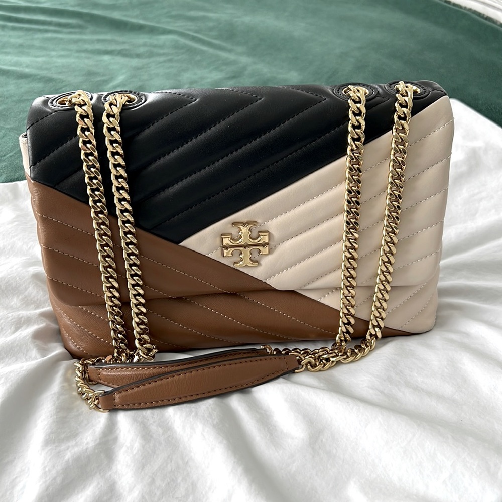 Tory Burch Kira Chevron Color-Block Convertible Shoulder Bag Black/Ivory/Brown